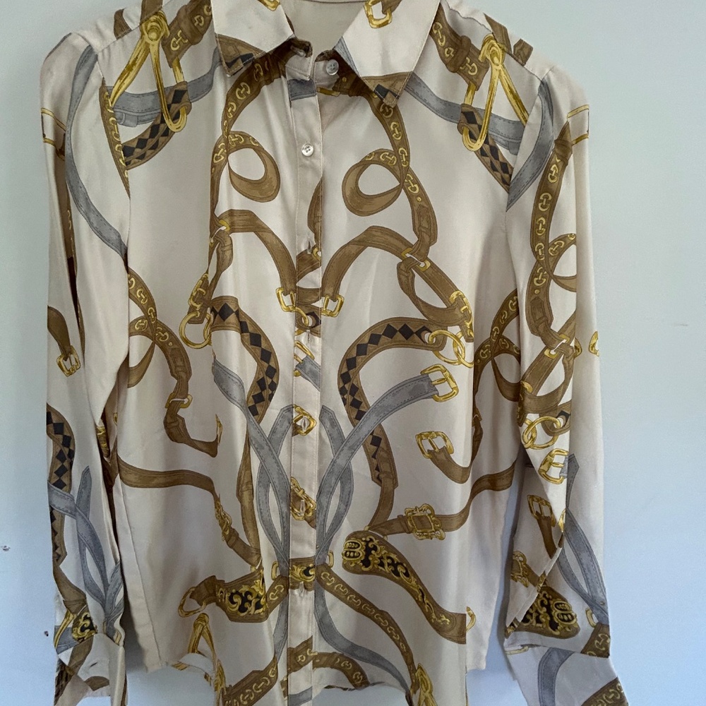 J McLaughlin silk equestrian blouse